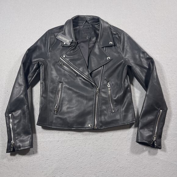 BLANKNYC Jacket Womens Small Black Faux Leather Moto Biker Zip Pockets‎ Studs - Picture 1 of 9